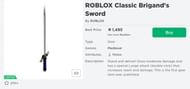 The ROBLOX Classic Brigand's Sword gear piece from the Roblox Avatar Shop. (Image via Roblox.com)